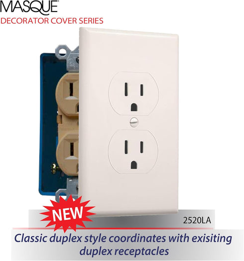 TayMac 2520LA MASQUE Light Almond 1-Gang Duplex Jumbo Electrical Outlet Cover Wall Plate 1-Pack
