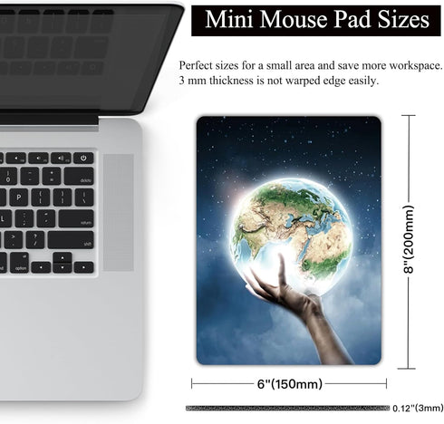 Small Mouse Pad, Mini Mouse Pad 6 X 8 Inch with Non-Slip Rubber Base for Keyboard Tray Laptops Wireless Mouse Home Office Travel, Washable & Portable (Earth) by COUKASO
