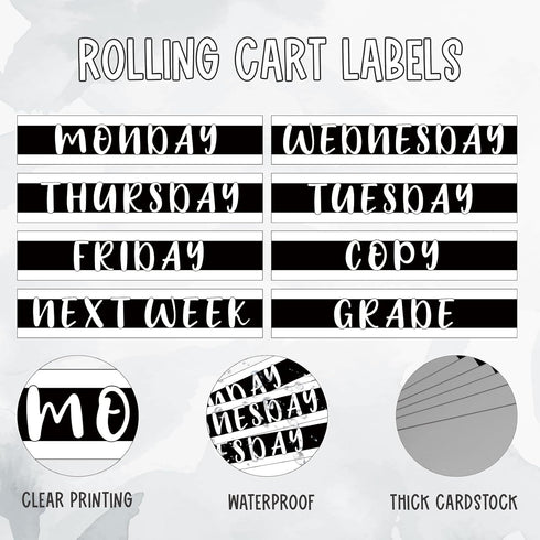 YIXAXKAO 12 10 Pieces Rolling Storage Cart Labels Drawer Rolling Storage Cart Label Blackwhite Classroom Decor