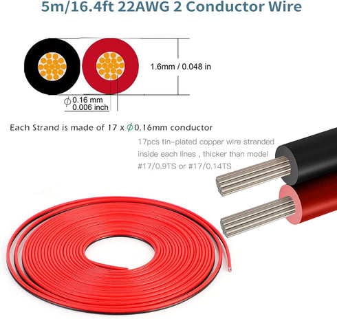 HOMELYLIFE 2Pin COB LED Strip Connectors, 8mm Solderless 10 Pack with 16.4ft Extension Cable for COB LED Strip Lights