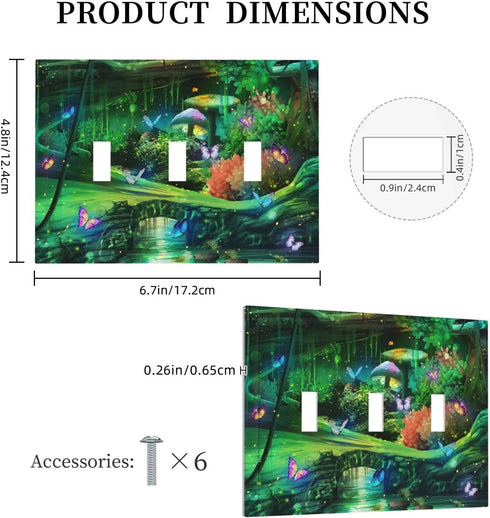 Enchanted Fairy Wonderland Decorative Switch Plate Covers - 3 Gang Light Switch Cover for Nursery Kidroom Decor