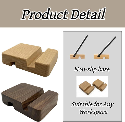 Ltvhuok 2 Pack Natural Bamboo Wood Phone Stand Cute Small Desktop Holder for Mobile Devices Portable Office Desk