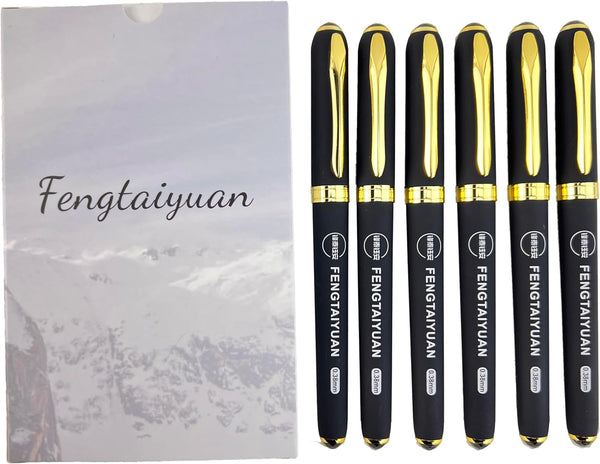 Fengtaiyuan 038P18Prox6 Gel Pens, Black Ink, Ultra Fine 0.38mm, Smooth Writing, 6 Pack