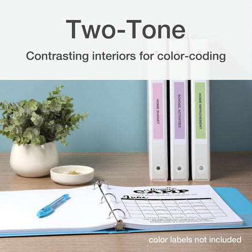 Cardinal 3 Ring Binders, 1 Inch, Round Rings, Holds 225 Sheets, ClearVue Presentation View, Non-Stick, Two-Tone Pastel