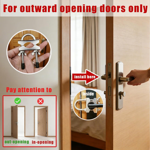 Portable Door Security Locks, Adjustable Heavy Duty Outward Opening Travel Stainless Steel Safety Device for Hotel