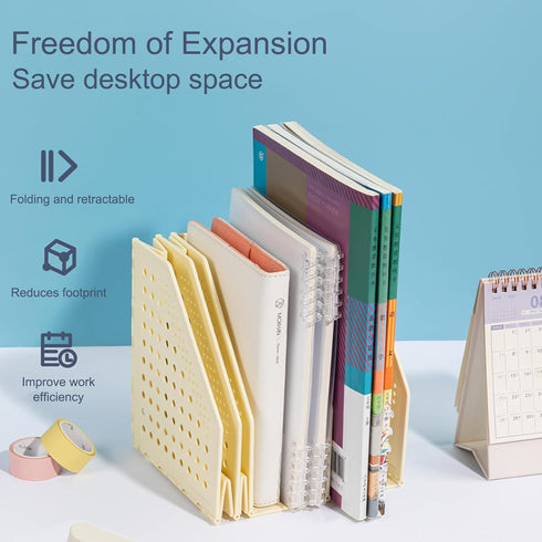 deli Blue Collapsible Magazine File Holder - 4 Vertical Compartment Binder Organizer for Desk Storage