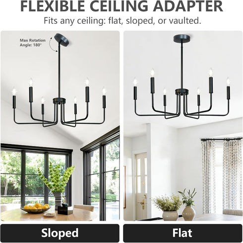Lurinenna 6-Light Black Farmhouse Chandelier, Rustic Industrial Modern Ceiling Pendant Light, Adjustable Hanging Lamp