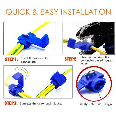 125pcs Solderless Quick Splice Wire Connectors, 22-10 Gauge Scotch Lock Snap Electrical Wire Crimp Terminals Set