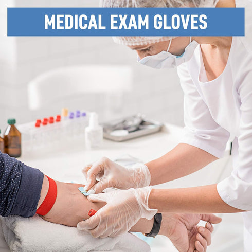 Powder Free Disposable Gloves, Large 100 Pack, Clear Vinyl Medical Exam Gloves