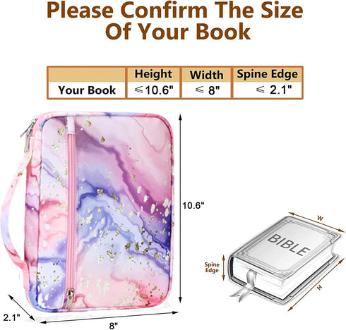 Bible Covers for Women, Girls Bible Bags, Kids Scripture Carrying Case with Handle Pockets (Pink-Marble)