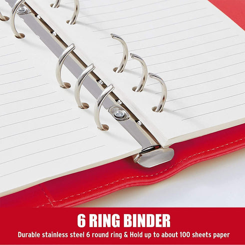 Sooez A6 PU Leather Notebook Binder, 6 Ring Planner with Magnetic Buckle