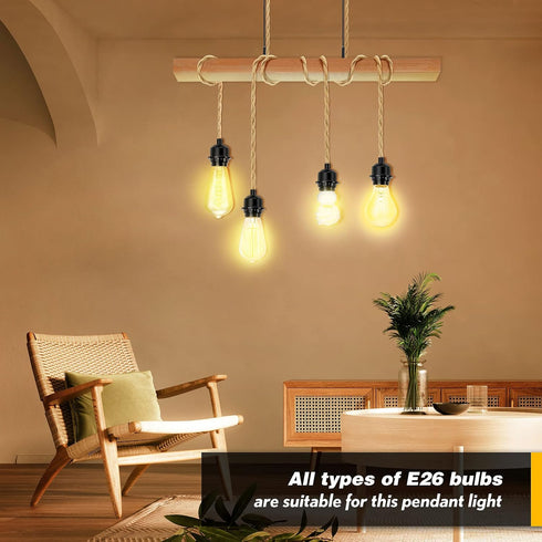 2Pack 15FT E26 E27 LYOOWNG Plug in Pendant Light Cord, Farmhouse Hanging Lights with Plug in Cord, Hemp Rope Plugin