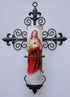 8" 2.375" 14" 9.5" 3.25" Fleur-de-lis Cross Wall Sconce with Candle Safety Guard Ring for All x Flame, Flameless or LED