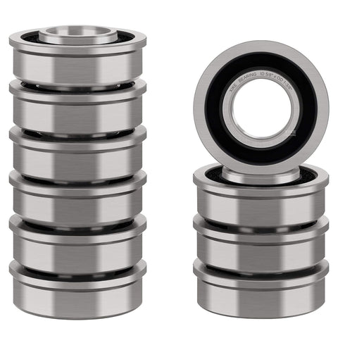 XiKe 10 Pack Flanged Ball Bearings - 5/8" x 1-3/8" for Lawn Mower, Wheelbarrows, Carts & Hand Trucks