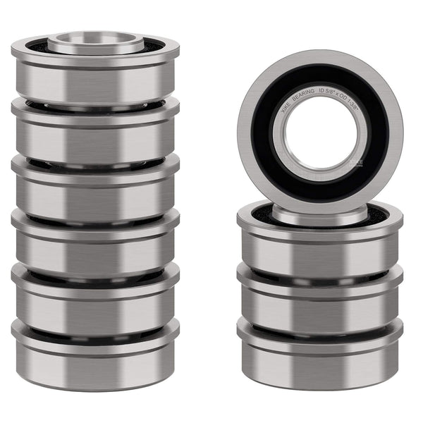 XiKe 10 Pack Flanged Ball Bearings - 5/8" x 1-3/8" for Lawn Mower, Wheelbarrows, Carts & Hand Trucks