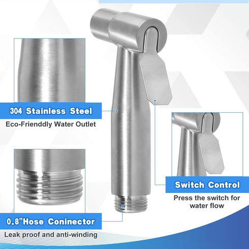 Handheld Bidet Sprayer with Hook Stainless Steel Bidet Sprayer Kit Thread Interface with Adjustable Water Pressure