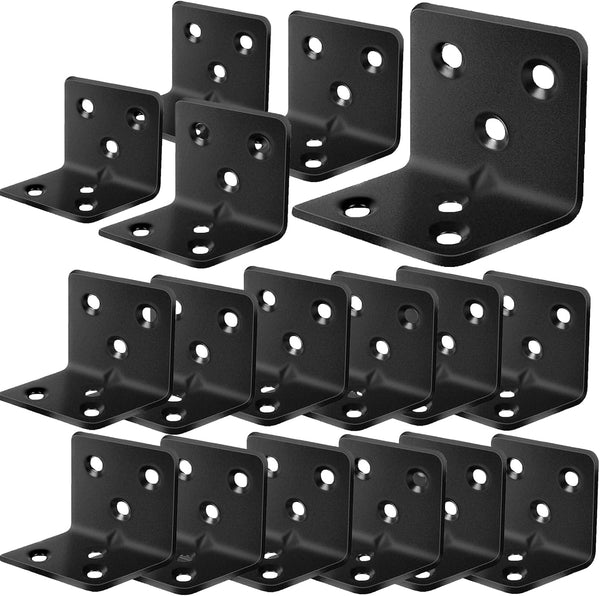 Evadow 40Pcs Stainless Steel Black Angle Brackets, 1.2x 1.2 x 1.5 Corner Braces