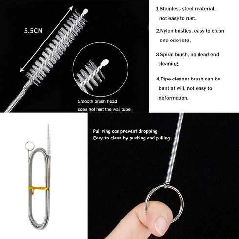 61 inch Long Drain Brush Hose, Flexible Feeding Tube Cleaning Brush and 2 PCS 7.9 inch Straw Cleaning Brush, White