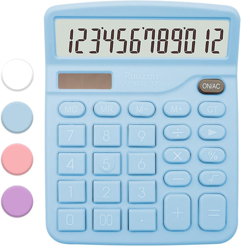 Blue Calculator, Basic Office Calculator, Desktop 12 Digit, Large LCD Display for Blue Office Supplies