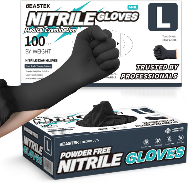 Medical Nitrile Exam Gloves, Powder-Free, Latex-Free, Non-Sterile, Food Safe, 4 mil, 100 Pcs