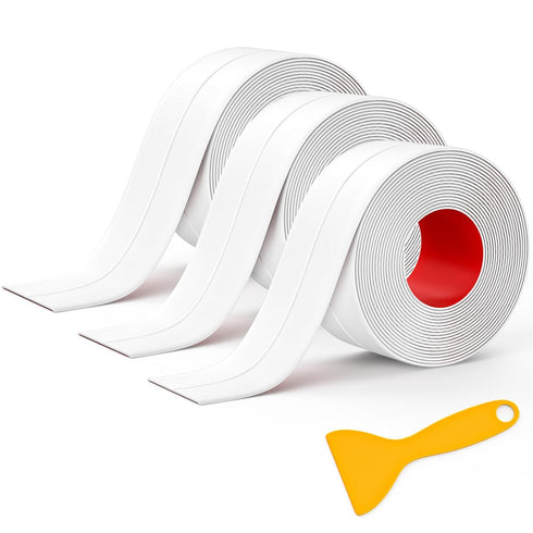 Mokani Caulk Tape Waterproof Self Adhesive, 3 Rolls White Caulking Sealant Strip for Kitchen, Bathroom, Bathtub