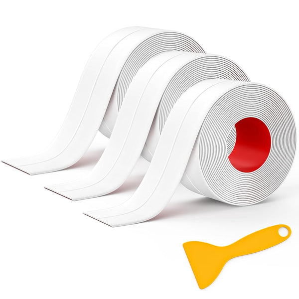 Mokani Caulk Tape Waterproof Self Adhesive, 3 Rolls White Caulking Sealant Strip for Kitchen, Bathroom, Bathtub