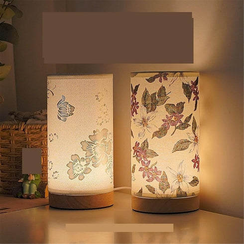 GLOWZE Bedside Lamp Fabric Flower Table Bedroom Atmosphere Three-Color Light Change