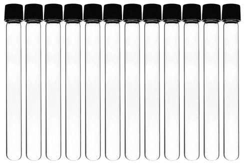 EISCO 12PK Test Tubes, 20ml - Bakelite Screw Cap with Rubber Liner, Borosilicate Glass, Leak Proof
