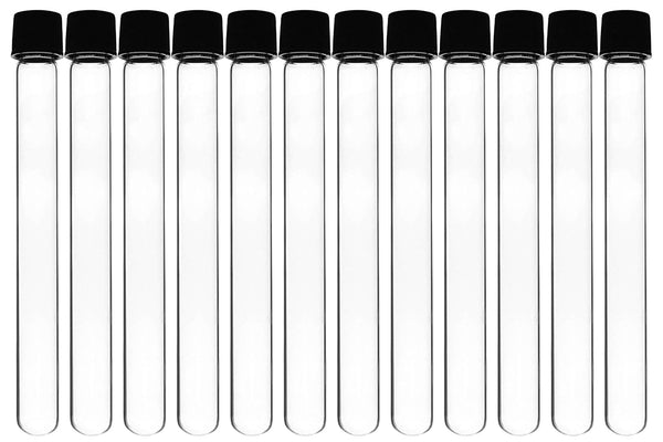 EISCO 12PK Test Tubes, 20ml - Bakelite Screw Cap with Rubber Liner, Borosilicate Glass, Leak Proof