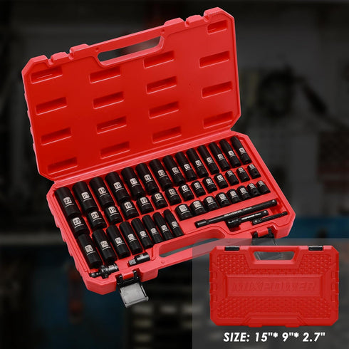 3/8" Set, 6 49 Sizes-5/16-Inch 3/4-Inch 8-22 mm, 3/8'' Set MIXPOWER Drive Deep Impact Socket Point, Piece Standard SAE
