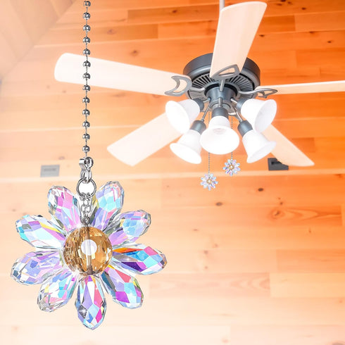 Aiyorse 2Pcs 1.8" 25" Crystal Ceiling Fan Pull Chains, Crystal Glass Flower Pendants with Ceiling Fan Chain Extender