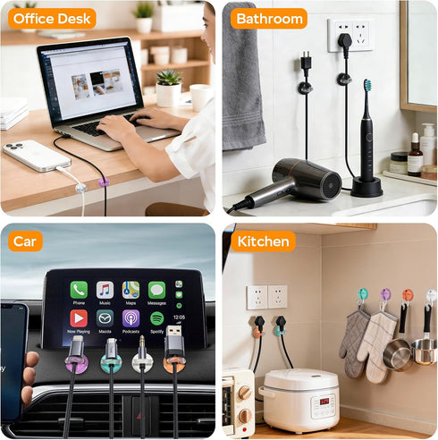 CozyNestMo 8 Pack 360 Magnetic Cable Clips, Rotatable Cord Organizer, No-Residue Adhesive Wire Holder for Under Desk