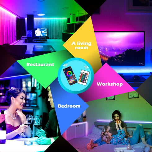 AILBTON Lights,60ft Remote,5050 Led Strip Music Sync Color Changing, Built-in Mic,Bluetooth App Control LED Tape Lights