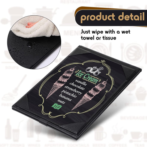 2 Supplies(12 Pack,4 6 Inch) Gerrii Leatherette Table Tents Black PU Leather Menu Covers Bulk Double Sided Frame Sign