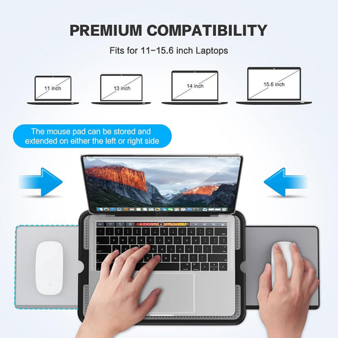 AboveTEK Portable Laptop Lap Desk w/Retractable Left/Right Mouse Pad Tray, Non-Slip Heat Shield Tablet Notebook