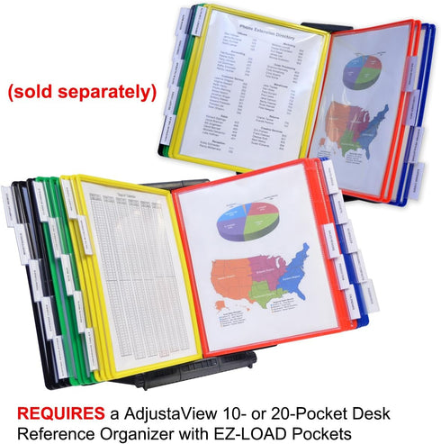 Ultimate Office AdjustaView 10-Pocket Desk Reference Organizer Add-On with Easy-Load Pockets (Colored Pockets)