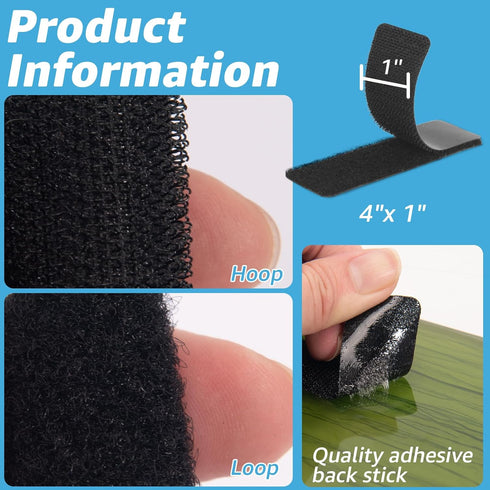Art3d 16 Sets Hook and Loop Tape, 1 in. x 4 in. Double-Sided Adhesive Strip, Heavy Duty