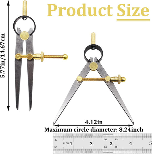 Aienxn Adjustable Edge Creaser Wing Divider, DIY Leather Divider, Compass Drawing Tool, Rotating Craft Tool Leathercraft Compasses for Woodworking, Metalworking Geometry Drawing (4inch)