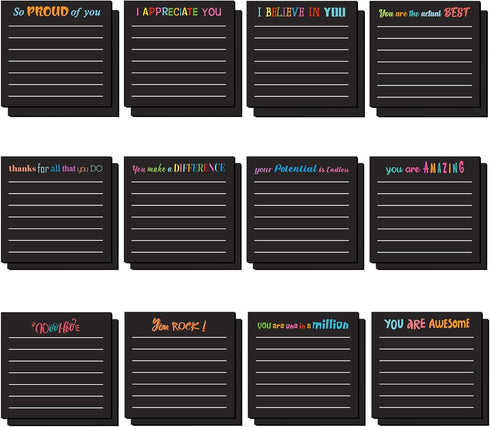 Yinder 24 Pcs Inspirational Sticky Notes | Cute Motivational Pad for Coworkers & Office Supplies | 3 x 3'' (Black)