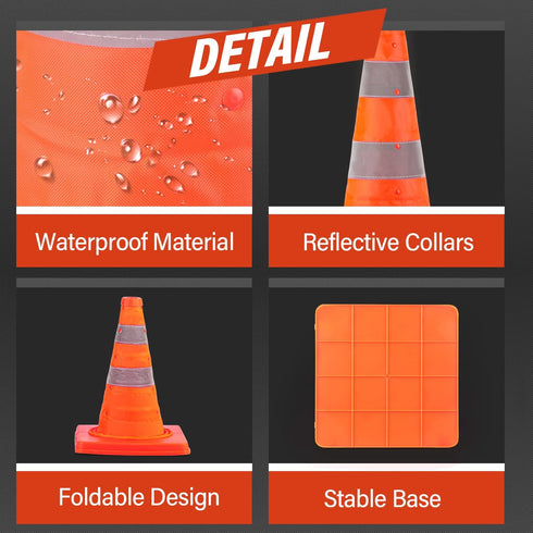 RoadHero 18 Inch Collapsible Traffic Safety Cones, 6 Pack, Multi Purpose Pop-up Cones with Reflective Collar for Road