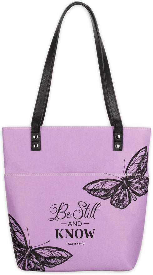 Christian Art Gifts Felt and Faux Leather Fashion Bible Cover Tote Bag with Inspirational Scripture