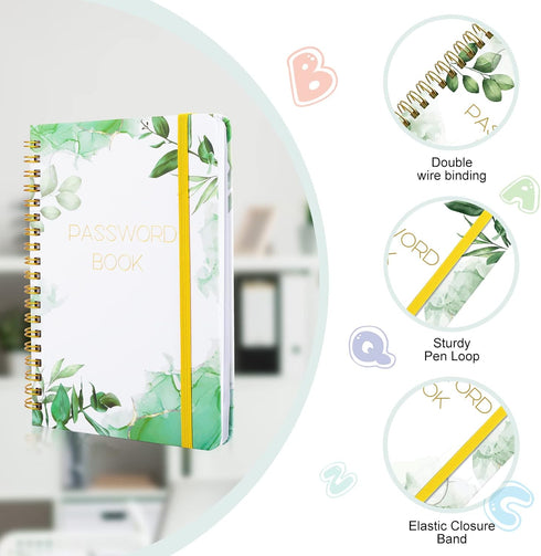 Password Book with Alphabetical Tabs - Spiral Notebook for Recording Website Logins, Usernames & Passwords, 5.1 x 6.9 IN