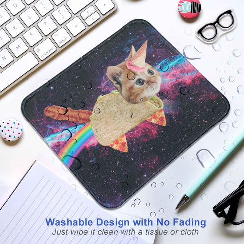 Small Mouse Pad for Laptop, Cute Premium-Textured Mouse Mat, Washable Non-Slip Rubber Base, Space Unicorn Cat