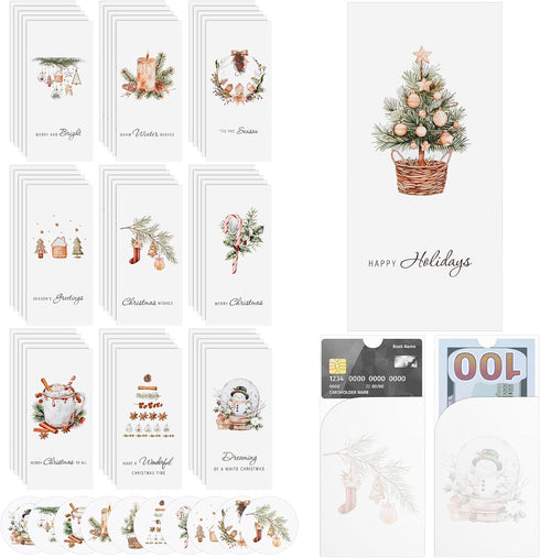 Engrowtic 50 Sets Christmas Gift Card Holder for Cash Boho Rustic Christmas