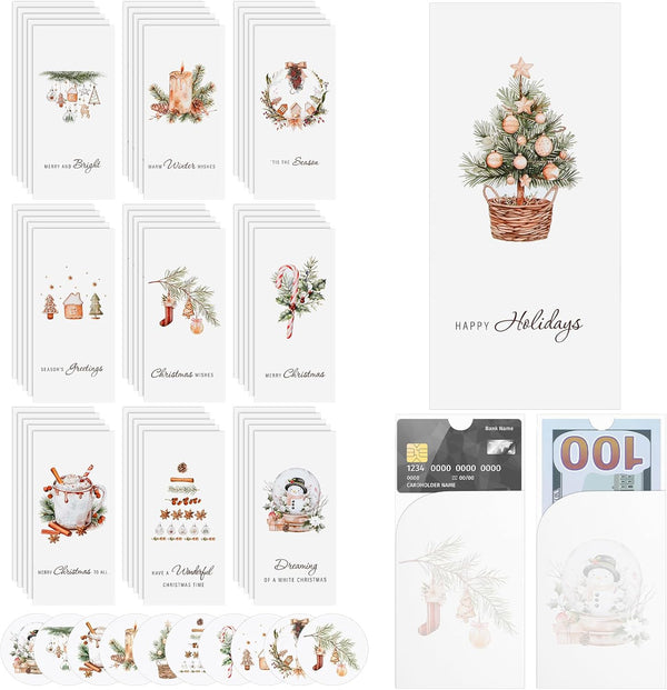 Engrowtic 50 Sets Christmas Gift Card Holder for Cash Boho Rustic Christmas