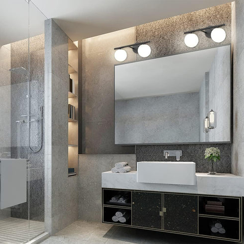 2 New Bathroom Vanity Light Fixtures Brushed Black Milk White Globe Glass Shade Modern Wall Bar Sconce Over Mirror