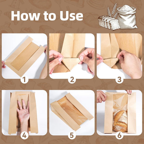 50 Packaging, Funcoo Pcs Paper Bread Bags for Home Sourdough Bread Bakery Storage Bags with Window, Large Bakery Loaf