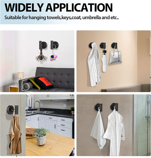 Towel Hooks for Bathroom, 2 Pack Wall Mount Heavy Duty Black Matte Towel Holder for Kitchen & Bedroom