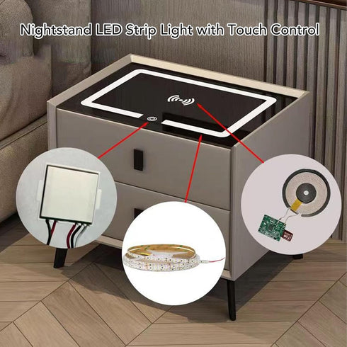 LICAEVEY 3 2 LED Strip Light with Touch Control, Colors Wireless Charging Night Stand Light with USB Ports, for Bedside