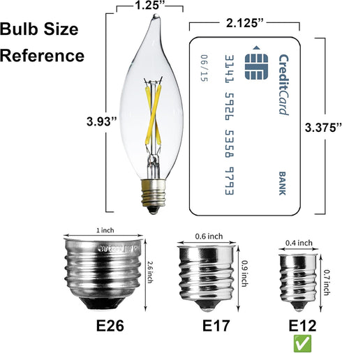 B10-C32 E12 Bulb 2W 5000K 12pcs Non-Dimmable LED Candelabra Daylight, Flicker-Free Clear Glass Vintage for Wax Warmer